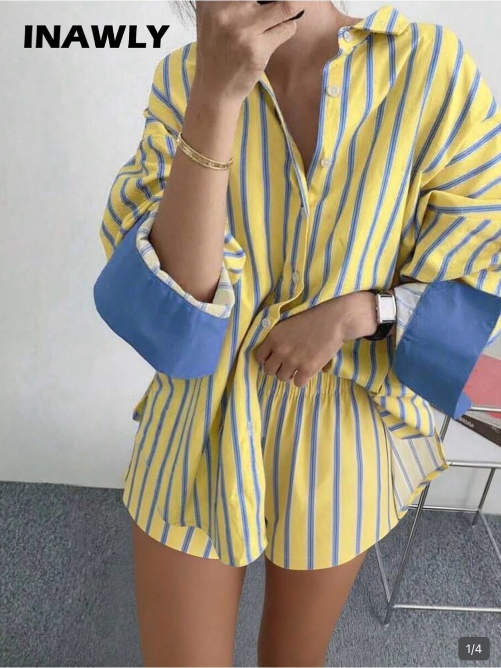 INAWLY Yellow & Blue Striped 2 Piece Set